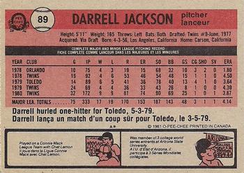 1981 O-Pee-Chee - Gray Back #89 Darrell Jackson Back