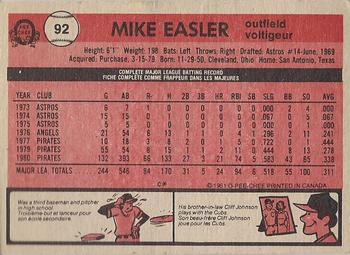 1981 O-Pee-Chee - Gray Back #92 Mike Easler Back