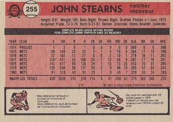 1981 O-Pee-Chee - Gray Back #255 John Stearns Back