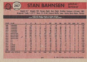 1981 O-Pee-Chee - Gray Back #267 Stan Bahnsen Back