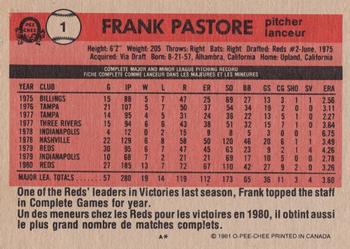 1981 O-Pee-Chee - Gray Back #1 Frank Pastore Back