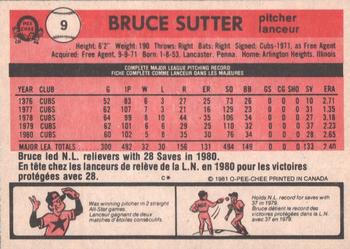 1981 O-Pee-Chee - Gray Back #9 Bruce Sutter Back