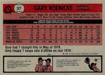 1981 O-Pee-Chee - Gray Back #37 Gary Roenicke Back