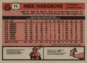 1981 O-Pee-Chee - Gray Back #74 Mike Hargrove Back