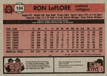 1981 O-Pee-Chee - Gray Back #104 Ron LeFlore Back