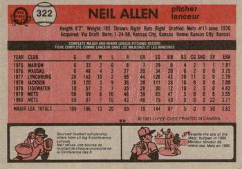 1981 O-Pee-Chee - Gray Back #322 Neil Allen Back