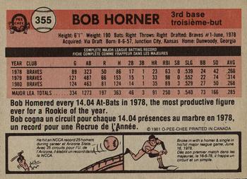 1981 O-Pee-Chee - Gray Back #355 Bob Horner Back