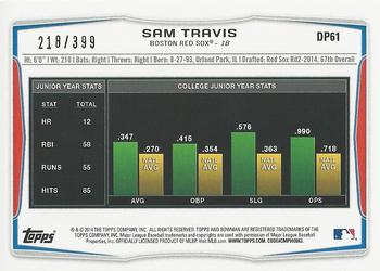 2014 Bowman Draft - Blue #DP61 Sam Travis Back