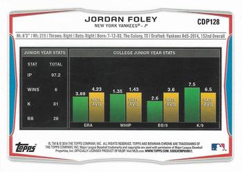 2014 Bowman Draft - Chrome #CDP128 Jordan Foley Back