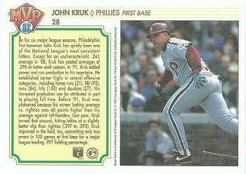 1992 Upper Deck Team MVP Holograms #28 John Kruk Back