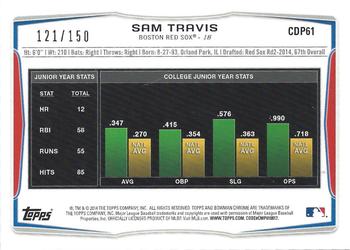 2014 Bowman Draft - Chrome Green Refractors #CDP61 Sam Travis Back