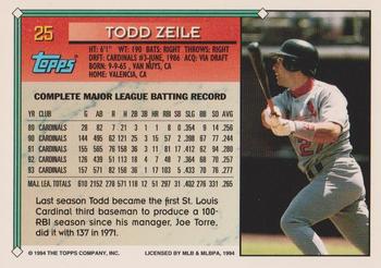 1994 Topps - Gold #25 Todd Zeile Back