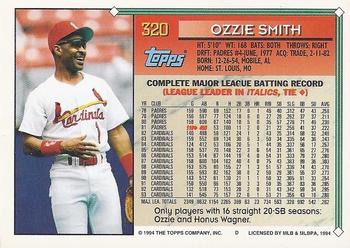 1994 Topps - Gold #320 Ozzie Smith Back