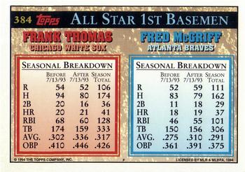 1994 Topps - Gold #384 Fred McGriff / Frank Thomas Back