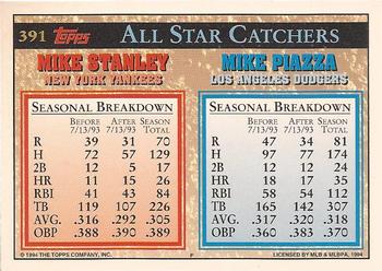 1994 Topps - Gold #391 Mike Piazza / Mike Stanley Back