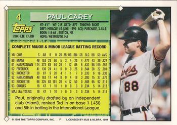 1994 Topps - Gold #4 Paul Carey Back