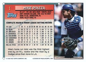 1994 Topps - Gold #1 Mike Piazza Back