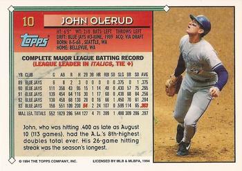 1994 Topps - Gold #10 John Olerud Back