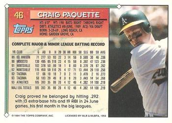 1994 Topps - Gold #46 Craig Paquette Back