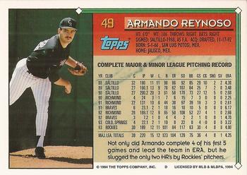 1994 Topps - Gold #49 Armando Reynoso Back