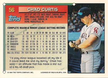 1994 Topps - Gold #56 Chad Curtis Back