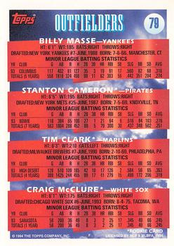 1994 Topps - Gold #79 OF Prospects (Billy Masse / Stanton Cameron / Tim Clark / Craig McClure) Back