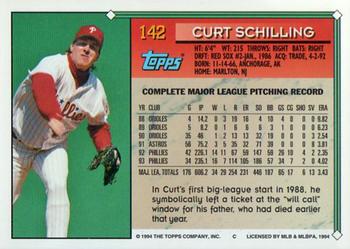 1994 Topps - Gold #142 Curt Schilling Back