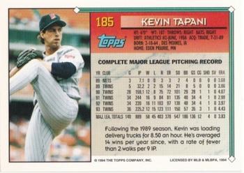1994 Topps - Gold #185 Kevin Tapani Back