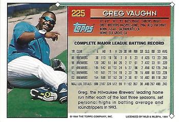 1994 Topps - Gold #225 Greg Vaughn Back