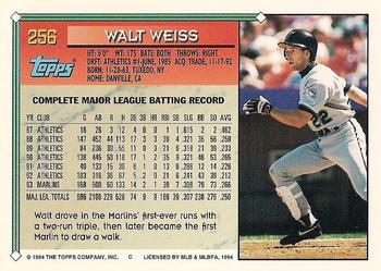 1994 Topps - Gold #256 Walt Weiss Back