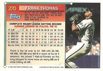 1994 Topps - Gold #270 Frank Thomas Back