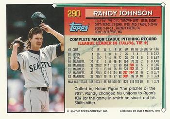 1994 Topps - Gold #290 Randy Johnson Back