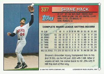 1994 Topps - Gold #337 Shane Mack Back