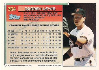 1994 Topps - Gold #354 Darren Lewis Back