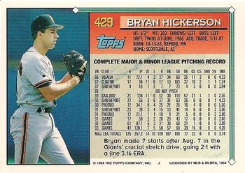 1994 Topps - Gold #429 Bryan Hickerson Back