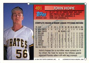 1994 Topps - Gold #491 John Hope Back