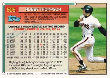 1994 Topps - Gold #505 Robby Thompson Back