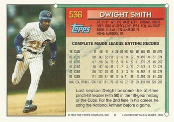 1994 Topps - Gold #536 Dwight Smith Back