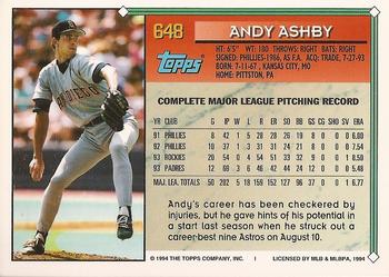 1994 Topps - Gold #648 Andy Ashby Back