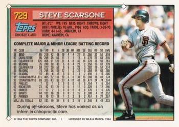 1994 Topps - Gold #729 Steve Scarsone Back