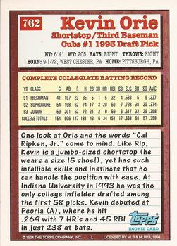 1994 Topps - Gold #762 Kevin Orie Back