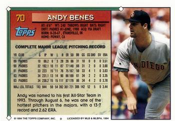 1994 Topps - Gold #70 Andy Benes Back