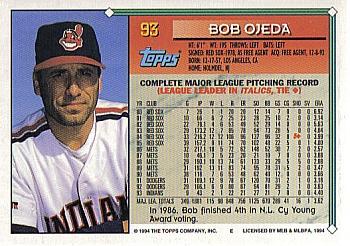 1994 Topps - Gold #93 Bob Ojeda Back