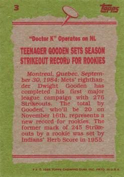 1985 Topps #3 Dwight Gooden Back