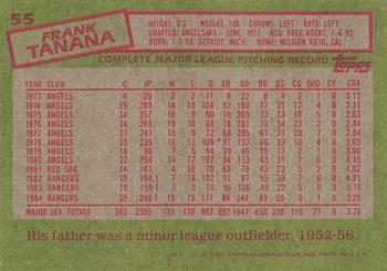 1985 Topps #55 Frank Tanana Back