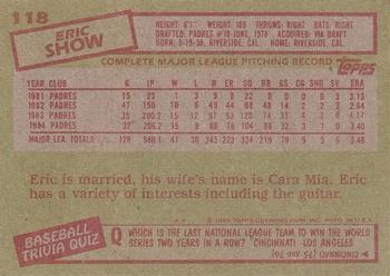1985 Topps #118 Eric Show Back