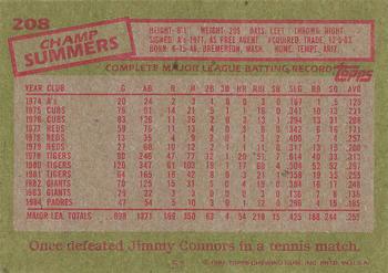 1985 Topps #208 Champ Summers Back