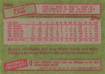 1985 Topps #286 Rudy Law Back