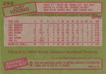 1985 Topps #293 Curt Young Back