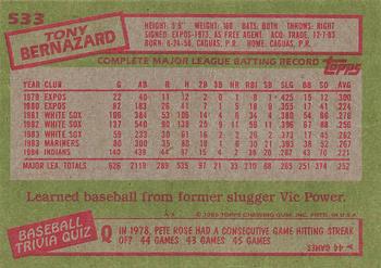 1985 Topps #533 Tony Bernazard Back